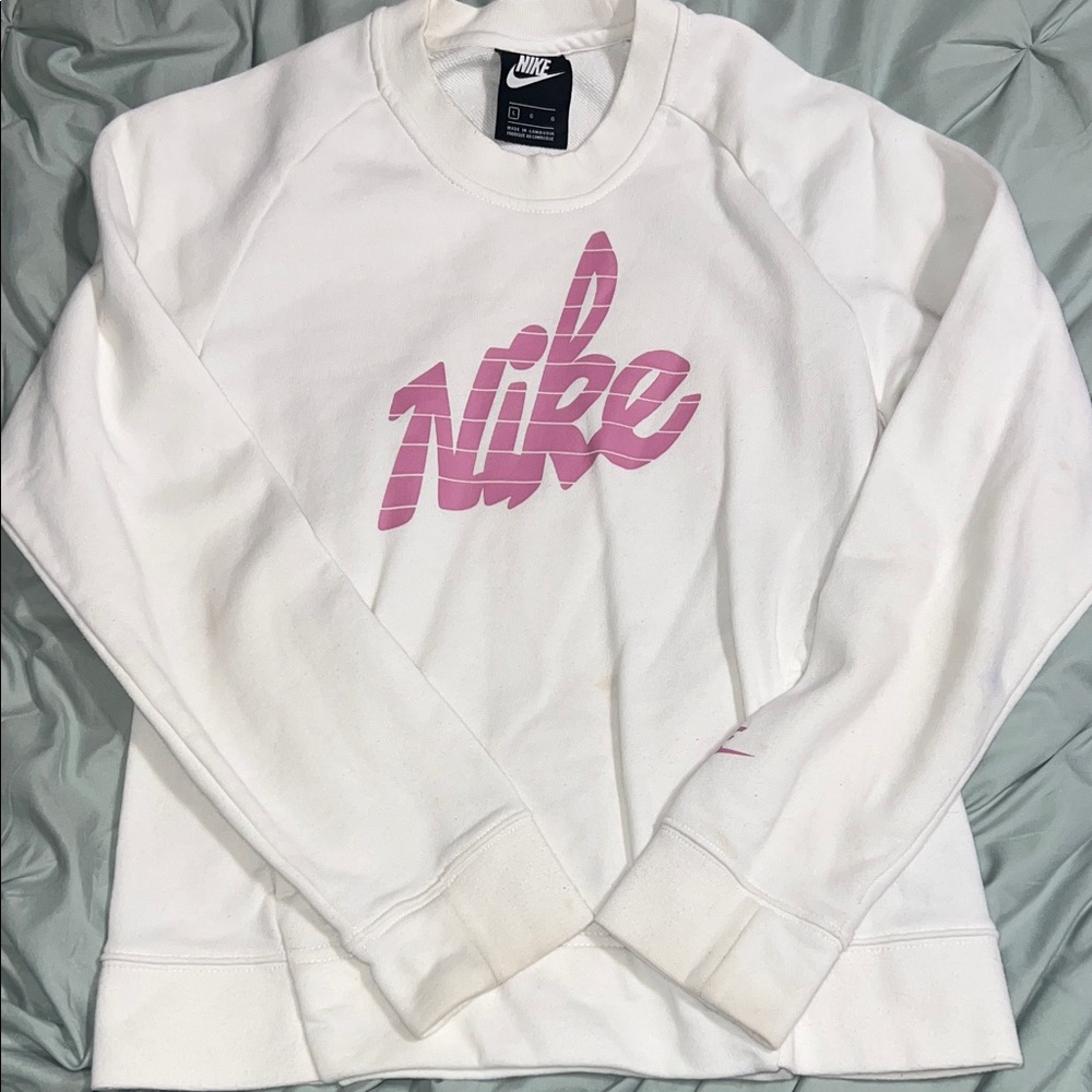 Nike White Sweatshirt with Pink Logo